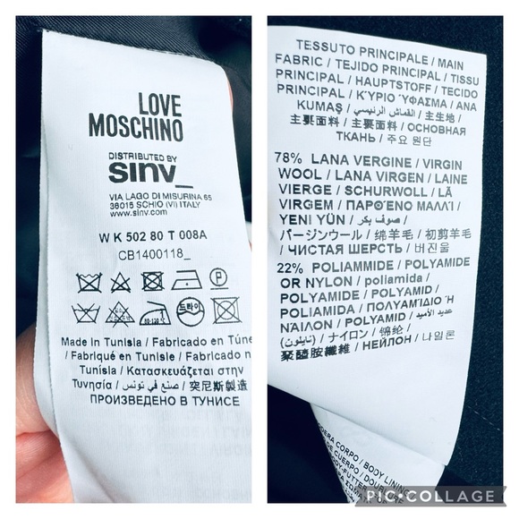 Love Moschino heart padded on chest wool blended black single breast coat - Picture 17 of 17